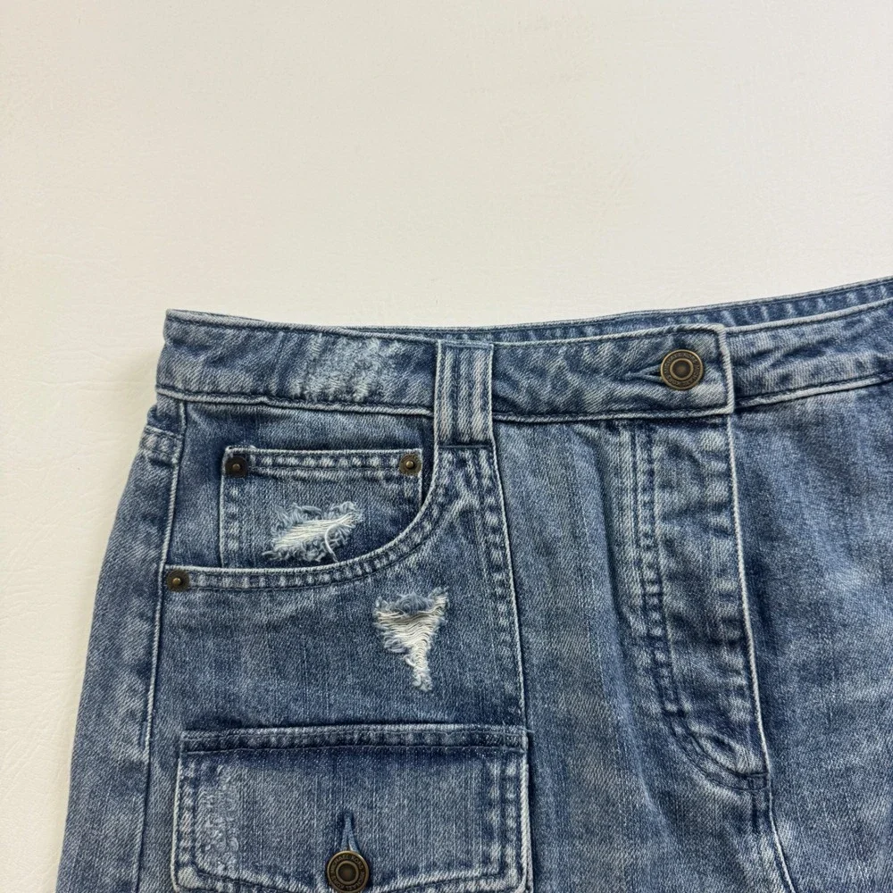 Michael Kors Womens Distressed Denim Mini Skirt Medium Wash Raw Hem Size 12
